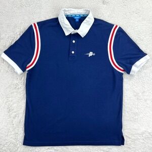 Prince Pickleball Polo Shirt Men's M Blue Red White Trim Short Sleeve Athletic